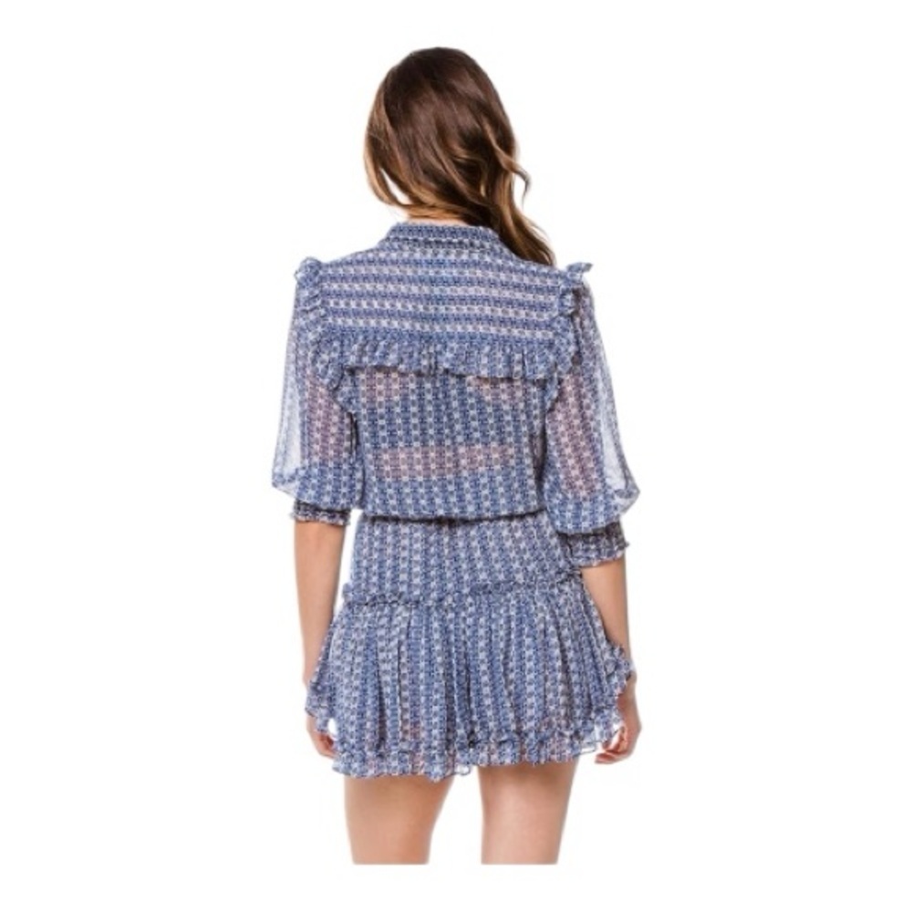 MISA Los Angeles Revolve Shopbop Lillian Dress Blue Geometric Boho Ruffle Mini M - Picture 3 of 12